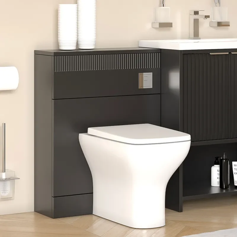 Jasmine Black Back-to-wall Toilet Unit with Optional Flush Button and Toilet Pan