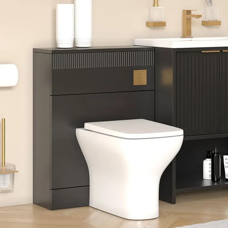 Jasmine Black Back-to-wall Toilet Unit with Optional Flush Button and Toilet Pan