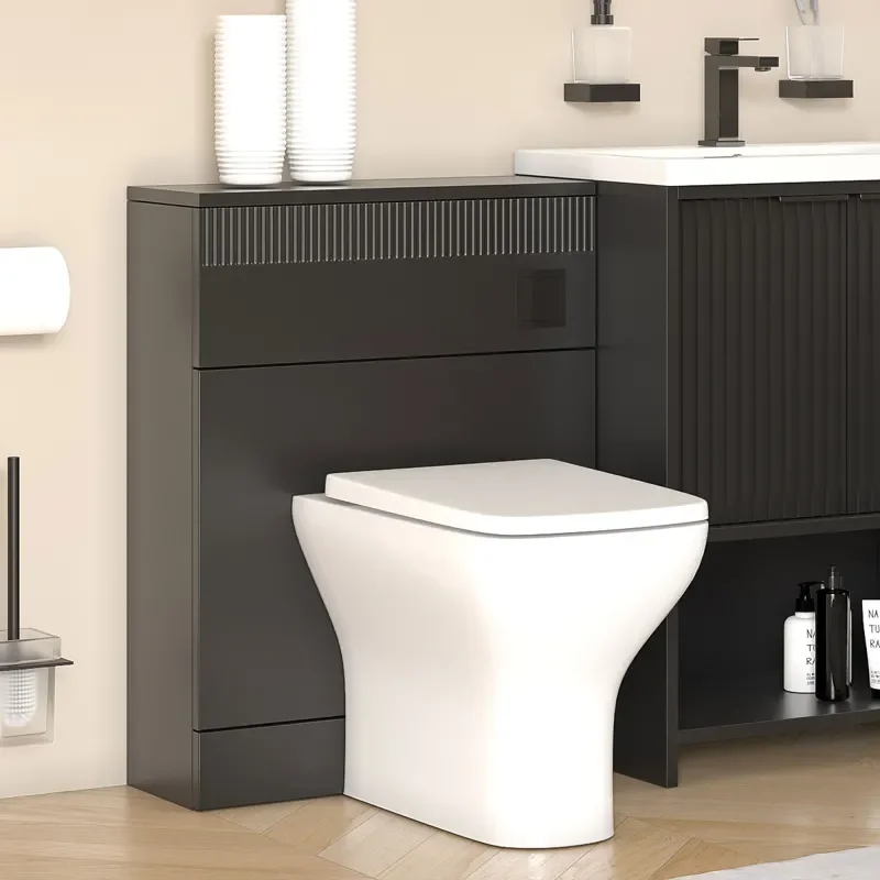 Jasmine Black Back-to-wall Toilet Unit with Optional Flush Button and Toilet Pan