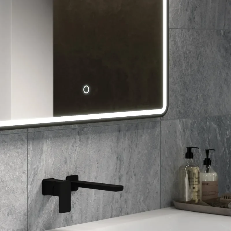 Close-up of Frontier LED Mirror with Brushed Brass Frame