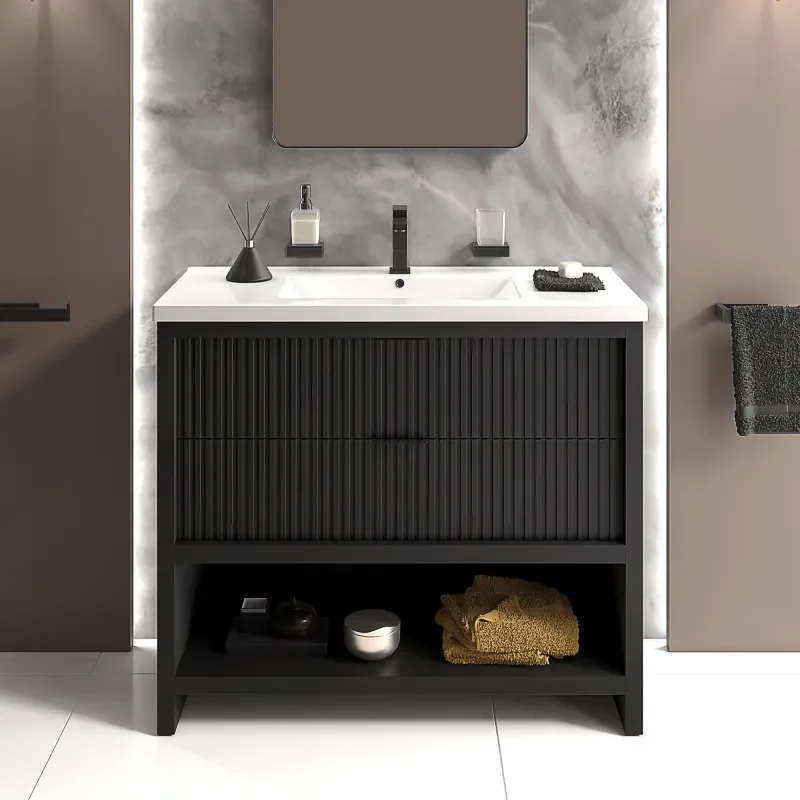 jasmine black 1000mm vanity unit with black handles, btw toilet unit and 1700 & 1800mm bath