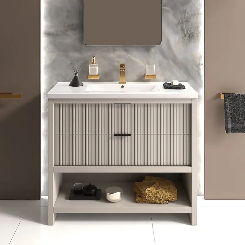 jasmine cashmere 1000mm vanity unit with gold handles, btw toilet unit and 1700 & 1800mm bath
