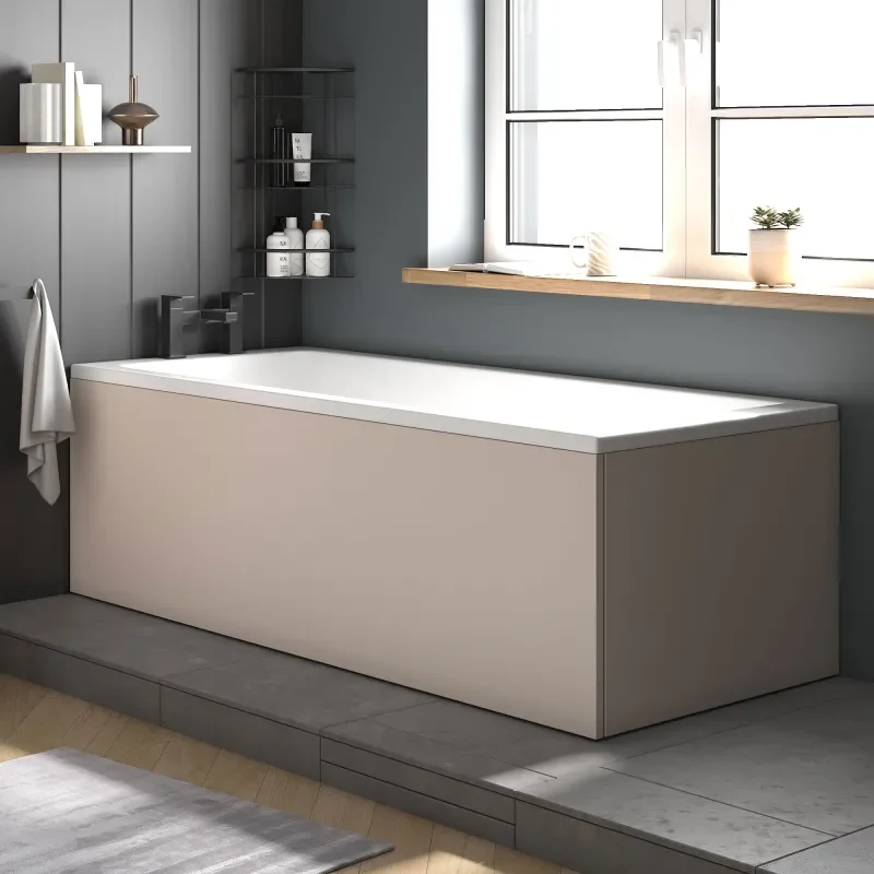 jasmine cashmere 1000mm vanity unit with black handles, btw toilet unit and 1700 & 1800mm bath