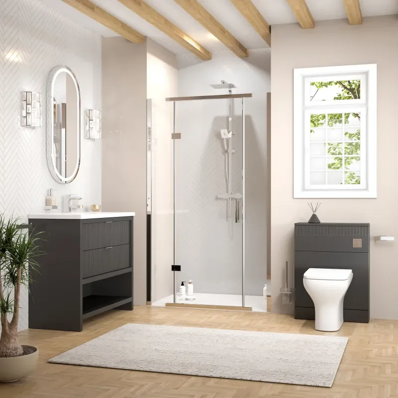 jasmine recessed shower suite with black 1000mm vanity unit wc toilet unit chrome