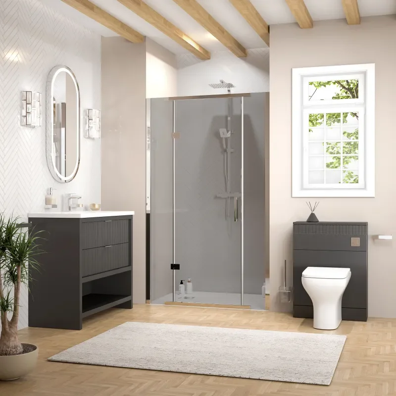 jasmine recessed shower suite with black 1000mm vanity unit wc toilet unit chrome