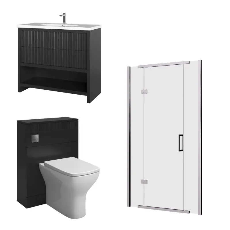 jasmine recessed shower suite with black 1000mm vanity unit wc toilet unit chrome