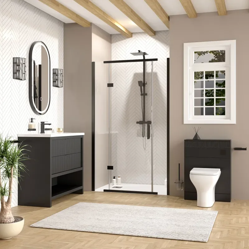 jasmine recessed shower suite with black 1000mm vanity unit wc toilet unit black