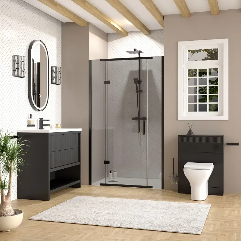 jasmine recessed shower suite with black 1000mm vanity unit wc toilet unit black