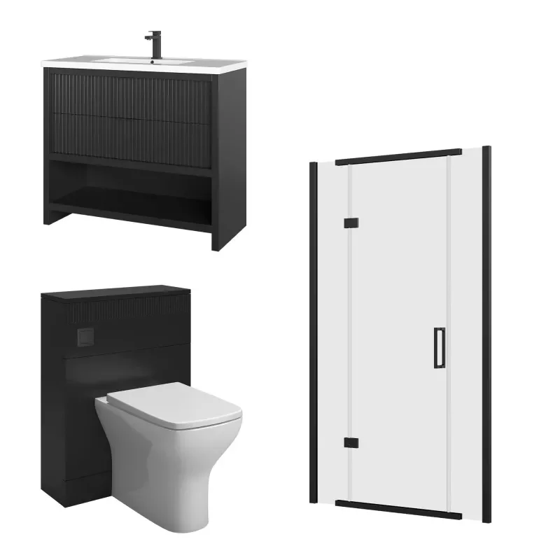 jasmine recessed shower suite with black 1000mm vanity unit wc toilet unit black