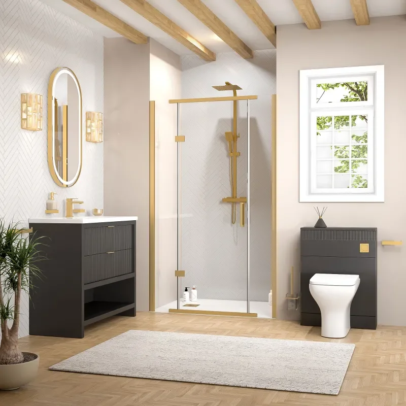 jasmine recessed shower suite with black 1000mm vanity unit wc toilet unit gold