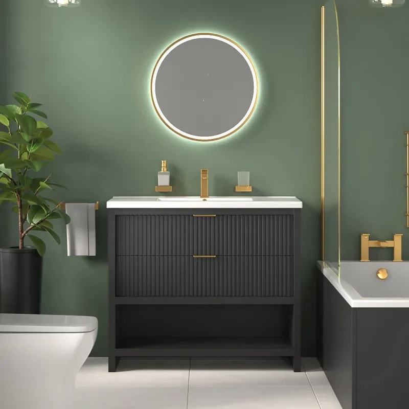 jasmine recessed shower suite with black 1000mm vanity unit wc toilet unit gold