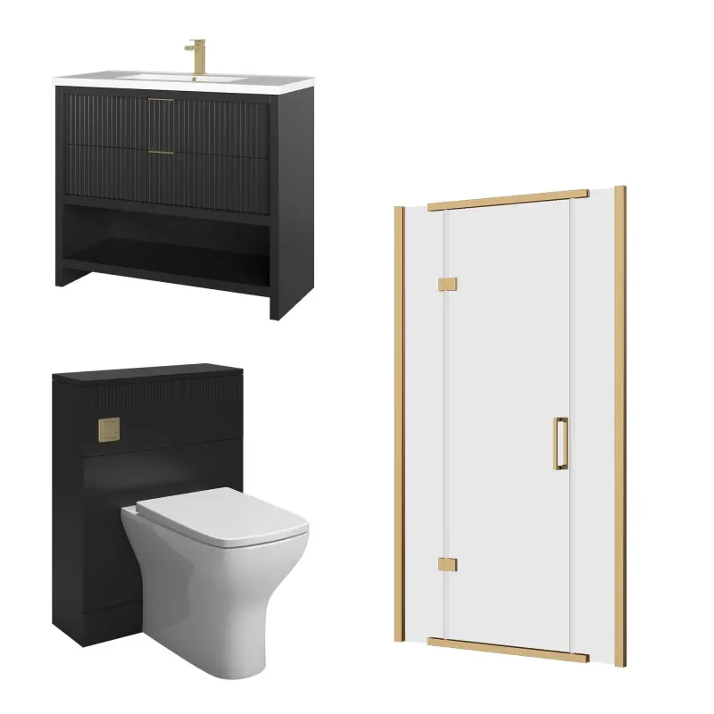 jasmine recessed shower suite with black 1000mm vanity unit wc toilet unit gold