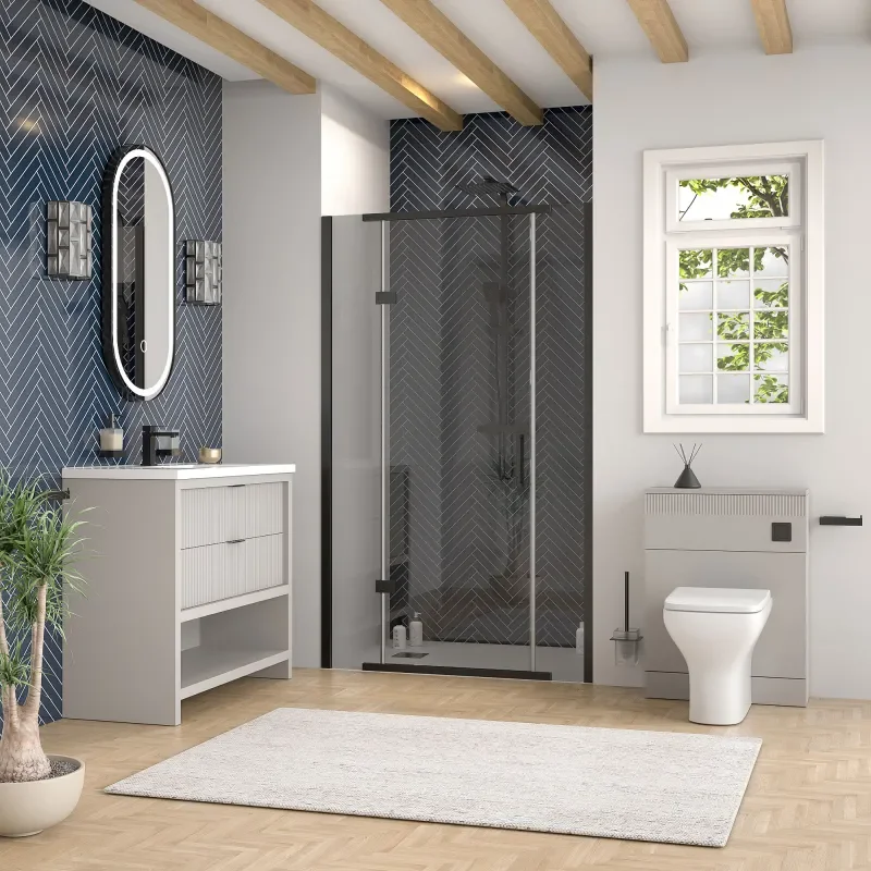 jasmine recessed shower suite with cashmere 1000mm vanity unit wc toilet unit black