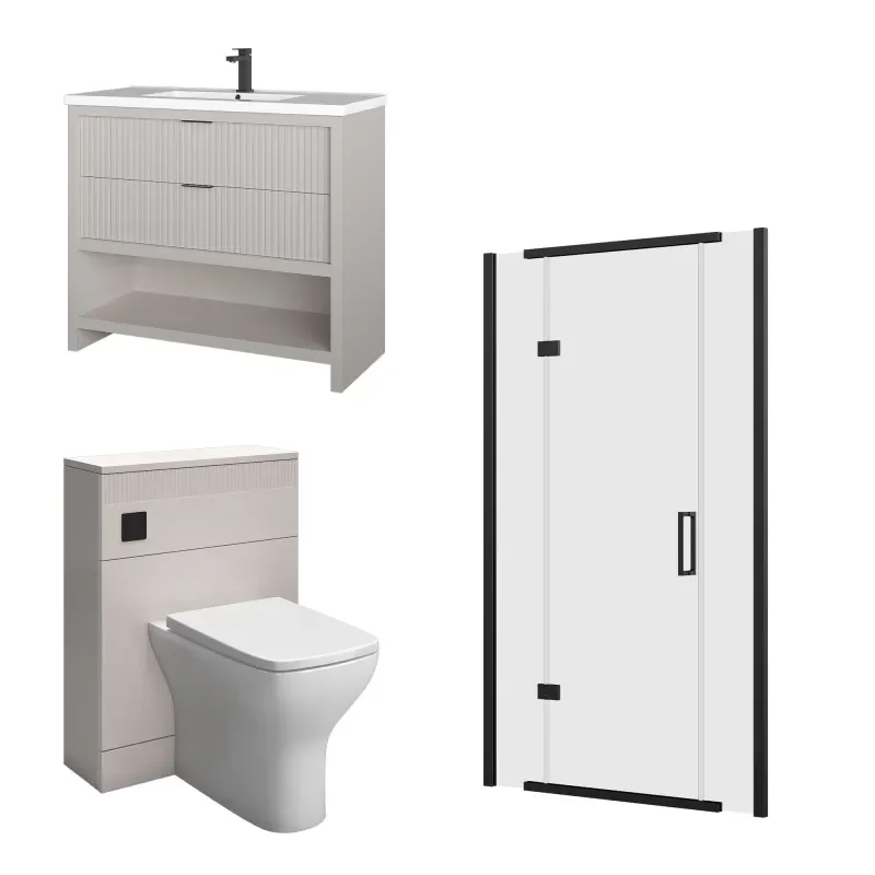 jasmine recessed shower suite with cashmere 1000mm vanity unit wc toilet unit black