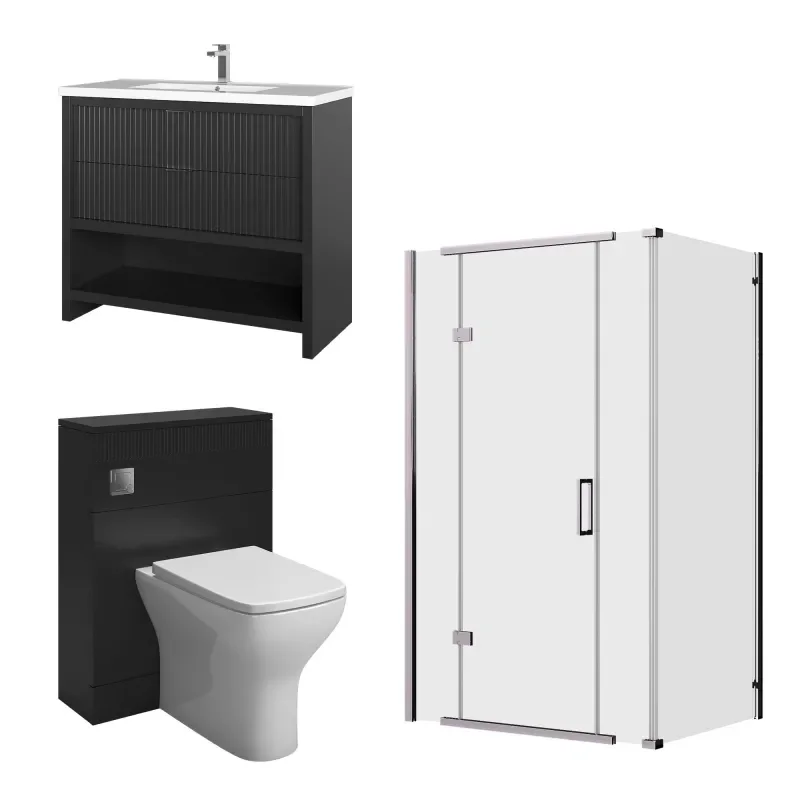 jasmine corner shower suite with black 1000mm vanity unit wc toilet unit chrome