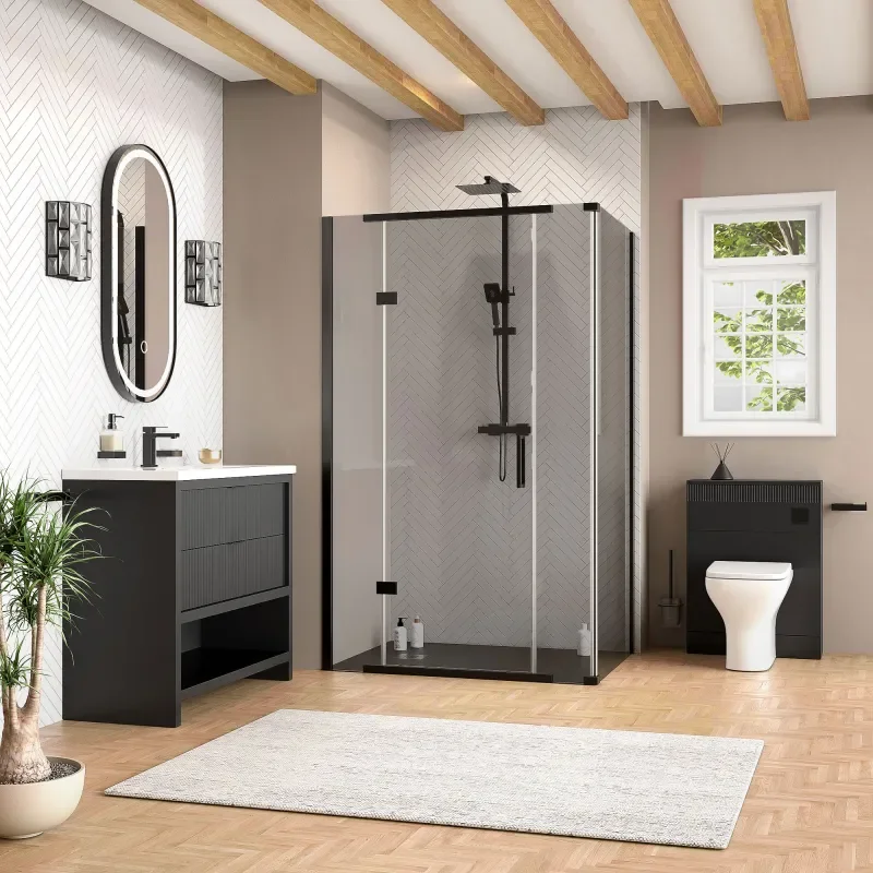 jasmine corner shower suite with black 1000mm vanity unit wc toilet unit black