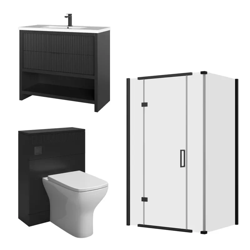 jasmine corner shower suite with black 1000mm vanity unit wc toilet unit black