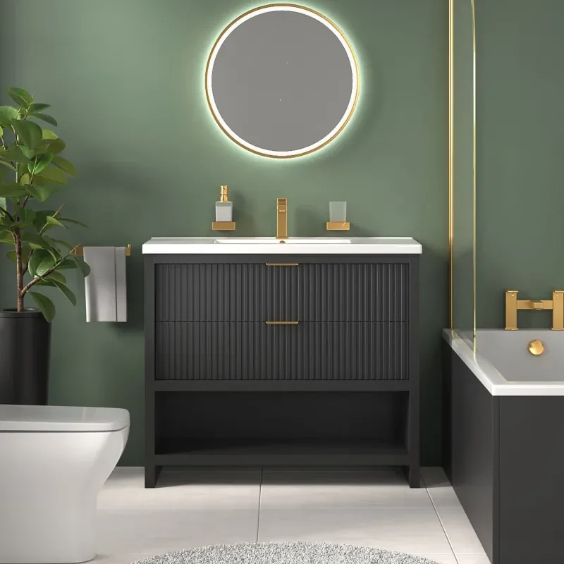 jasmine corner shower suite with black 1000mm vanity unit wc toilet unit gold