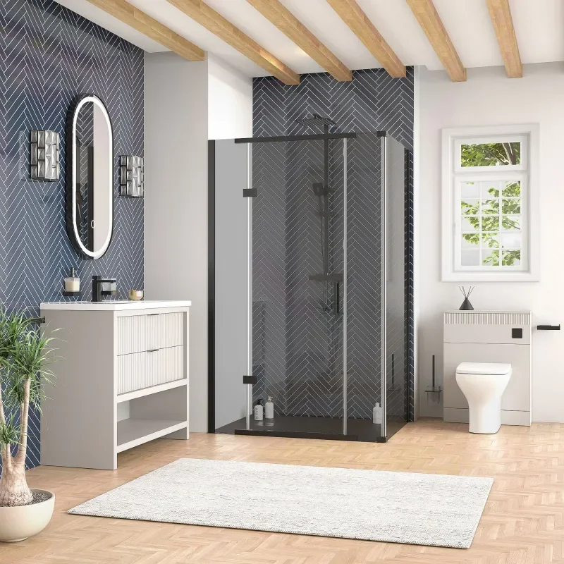 jasmine corner shower suite with cashmere 1000mm vanity unit wc toilet unit black