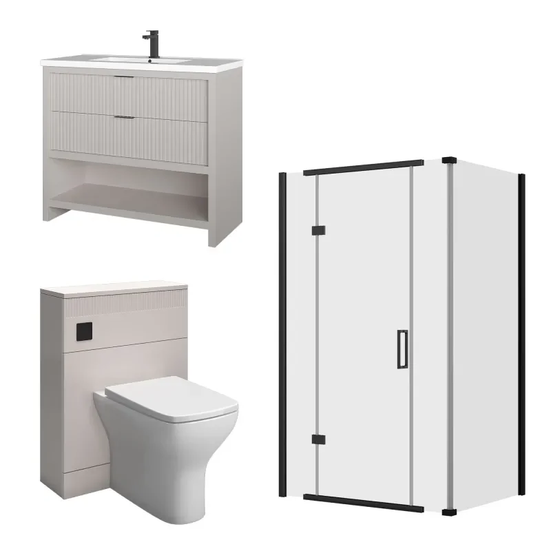 jasmine corner shower suite with cashmere 1000mm vanity unit wc toilet unit black