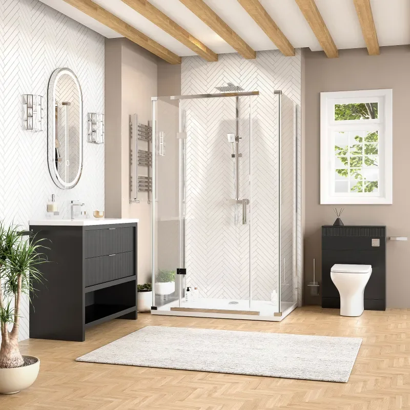 jasmine 3 sided shower suite with black 1000mm vanity unit wc toilet unit chrome