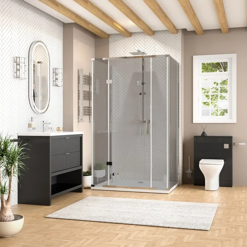 jasmine 3 sided shower suite with black 1000mm vanity unit wc toilet unit chrome