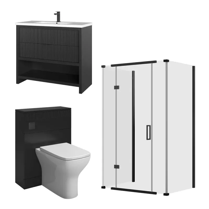 jasmine 3 sided shower suite with black 1000mm vanity unit wc toilet unit black