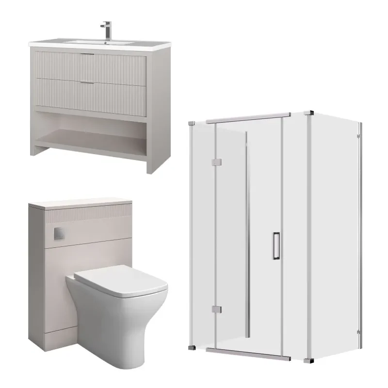 jasmine 3 sided shower suite with cashmere 1000mm vanity unit wc toilet unit chrome