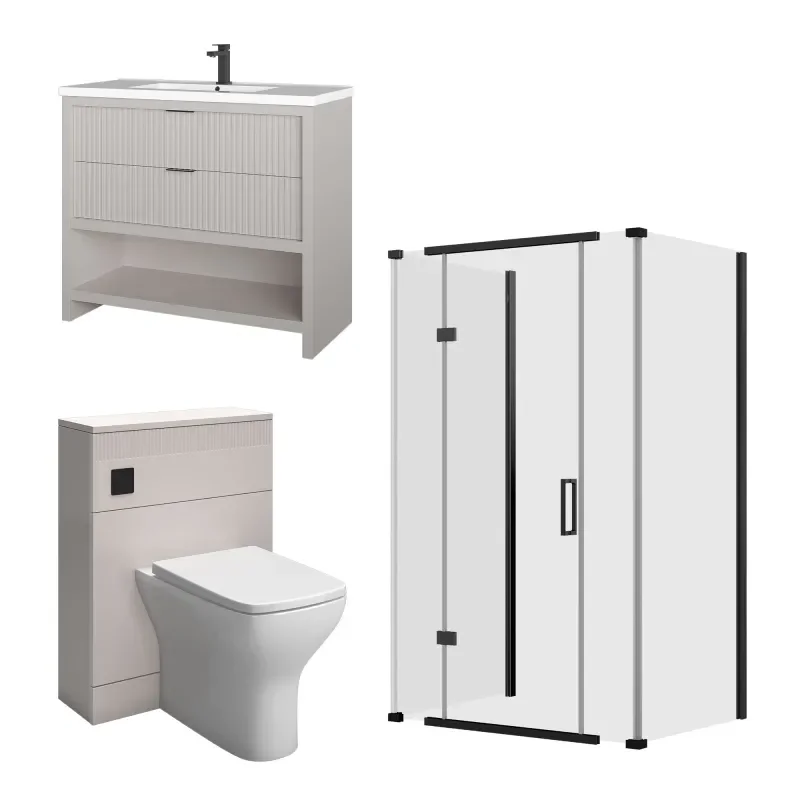 jasmine 3 sided shower suite with cashmere 1000mm vanity unit wc toilet unit black