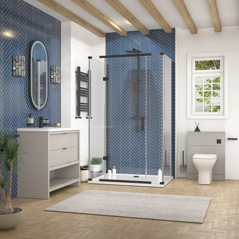 jasmine 3 sided shower suite with cashmere 1000mm vanity unit wc toilet unit black
