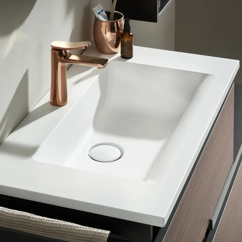 Basin Close-up of 800mm Laguna High Line 100 Staggered Vanity Unit