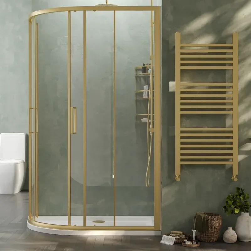 radiant standard height 1200 x 800 offset quadrant shower enclosure brushed brass