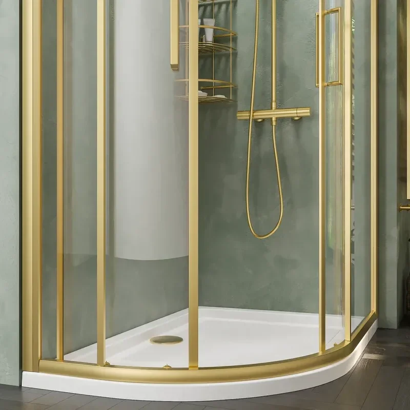 radiant standard height 1200 x 800 offset quadrant shower enclosure brushed brass