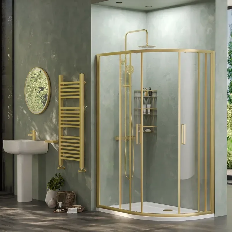 radiant standard height 1200 x 800 offset quadrant shower enclosure brushed brass