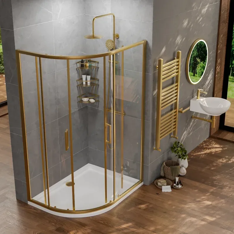 radiant standard height 1200 x 900 offset quadrant shower enclosure brushed brass