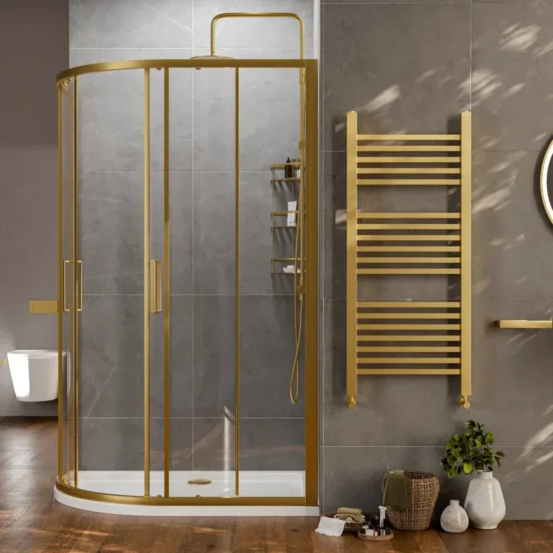 radiant standard height 1200 x 900 offset quadrant shower enclosure brushed brass