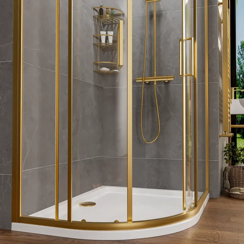 radiant standard height 1200 x 900 offset quadrant shower enclosure brushed brass