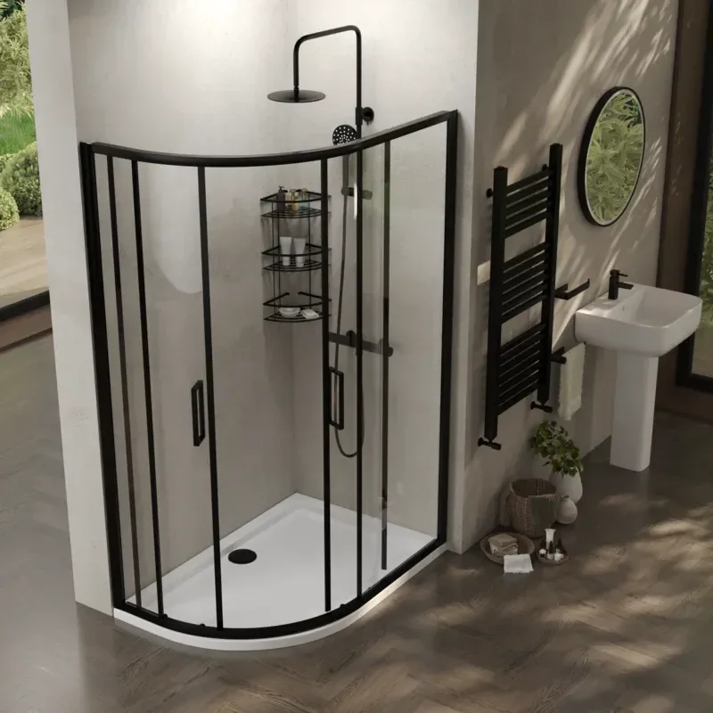 radiant standard height 1200 x 800 offset quadrant shower enclosure black