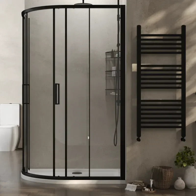 radiant standard height 1200 x 800 offset quadrant shower enclosure black