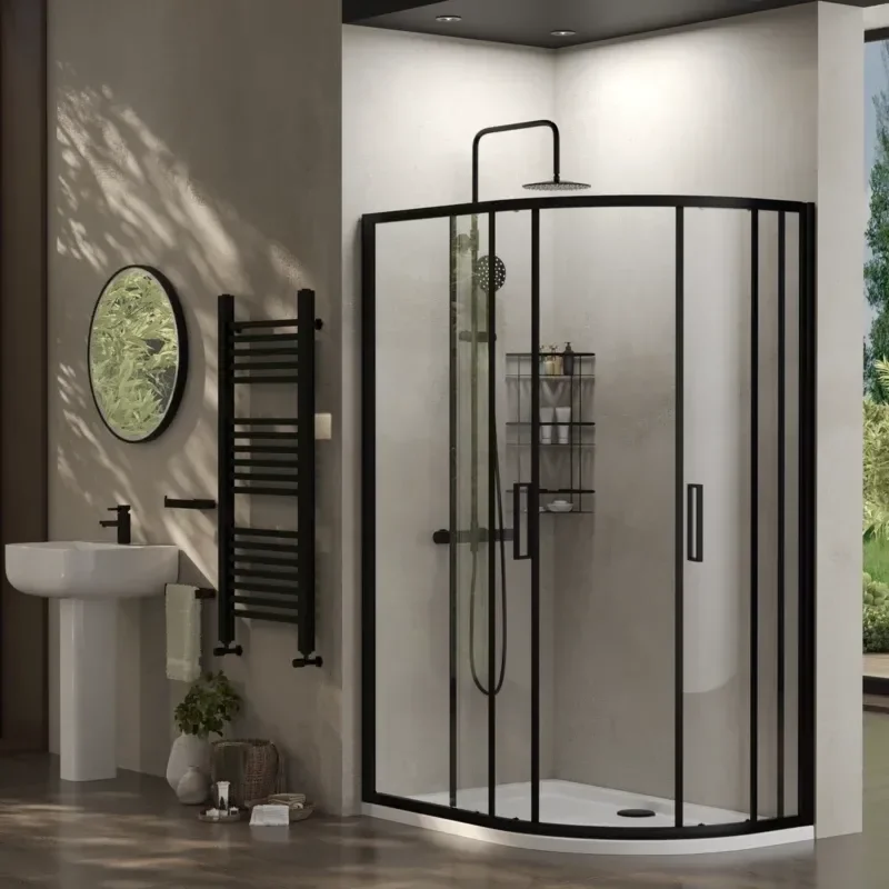 radiant standard height 1200 x 800 offset quadrant shower enclosure black