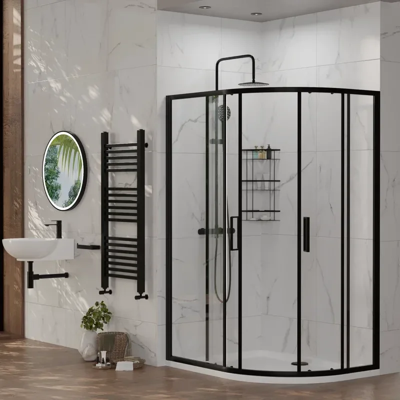 radiant standard height 1200 x 900 offset quadrant shower enclosure black