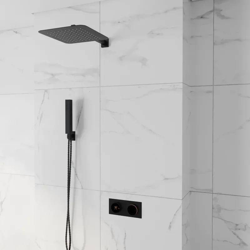 Cyber black 2 outlet wall shower set head handset bracket