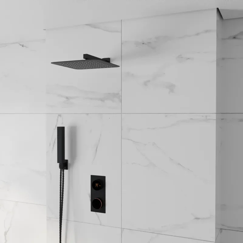 Cyber black 2 outlet wall shower set head handset bracket