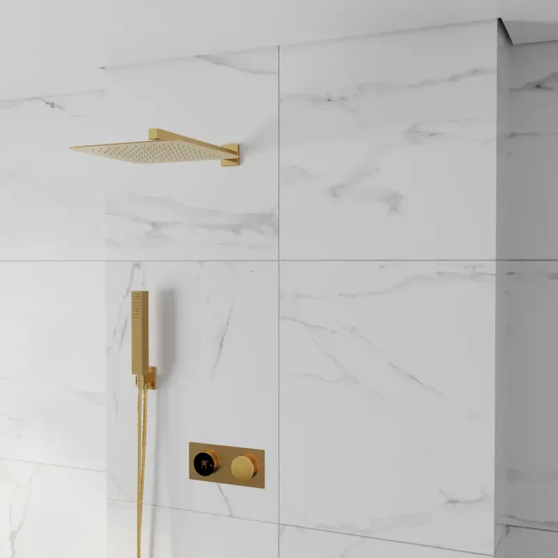 Cyber brushed brass 2 outlet wall shower set head handset bracket