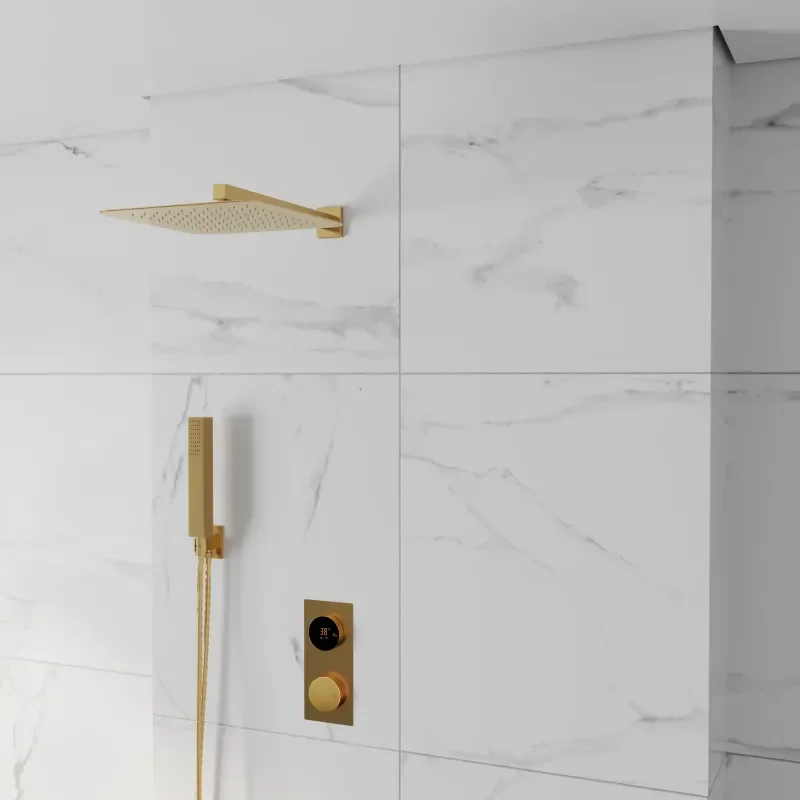 Cyber brushed brass 2 outlet wall shower set head handset bracket