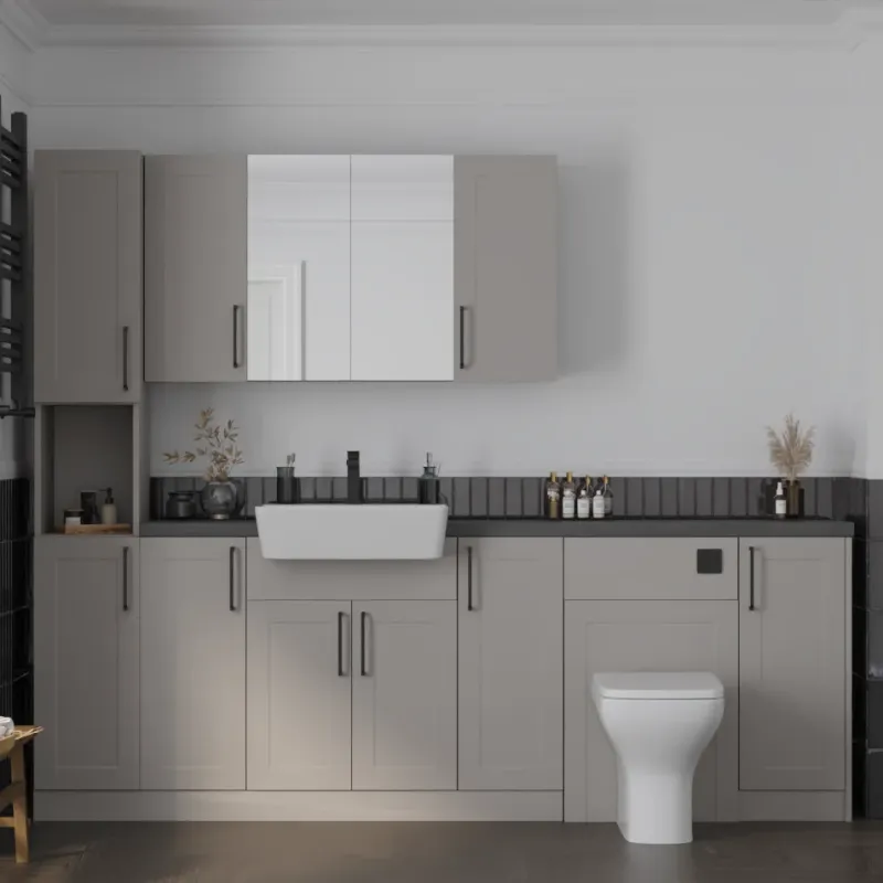 Main Product Image for Oliver 2300 Cashmere Shaker Fitted Furniture Combination Vanity Unit with Ceramic Basin, WC, Mirror Cabinet, Tallboy and Fixing Kits