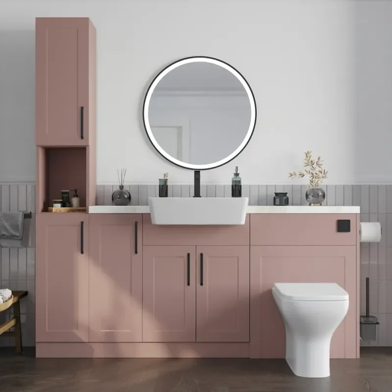 Product Image for Oliver 1700 Pink Shaker Fitted Furniture Combination Vanity Unit with Ceramic Basin 8