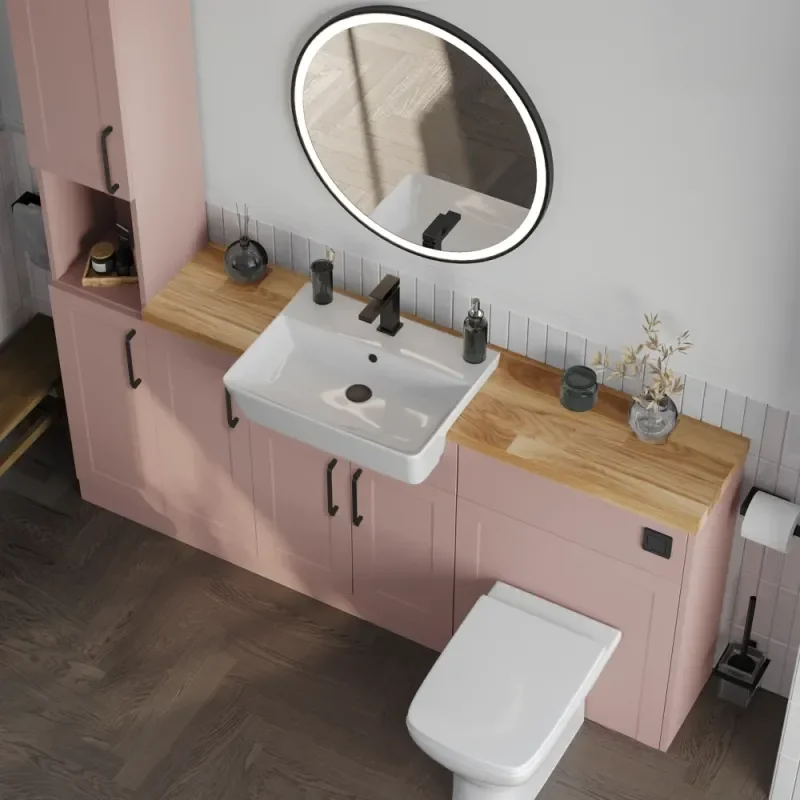 Product Image for Oliver 1700 Pink Shaker Fitted Furniture Combination Vanity Unit with Ceramic Basin 4
