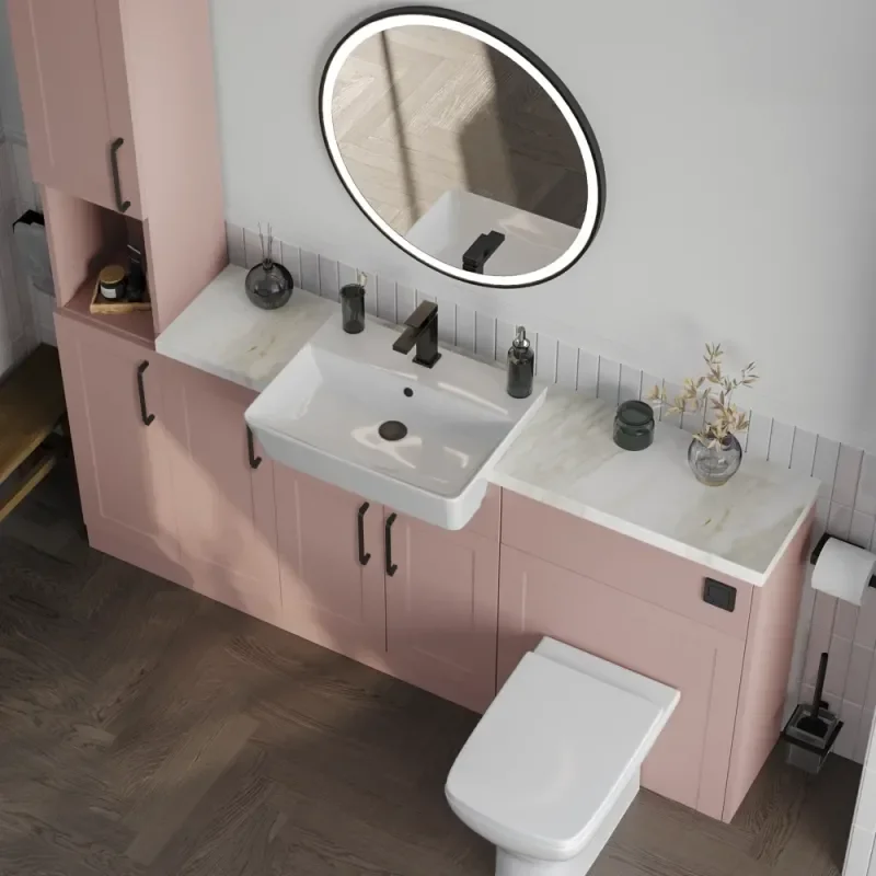 Product Image for Oliver 1700 Pink Shaker Fitted Furniture Combination Vanity Unit with Ceramic Basin 3