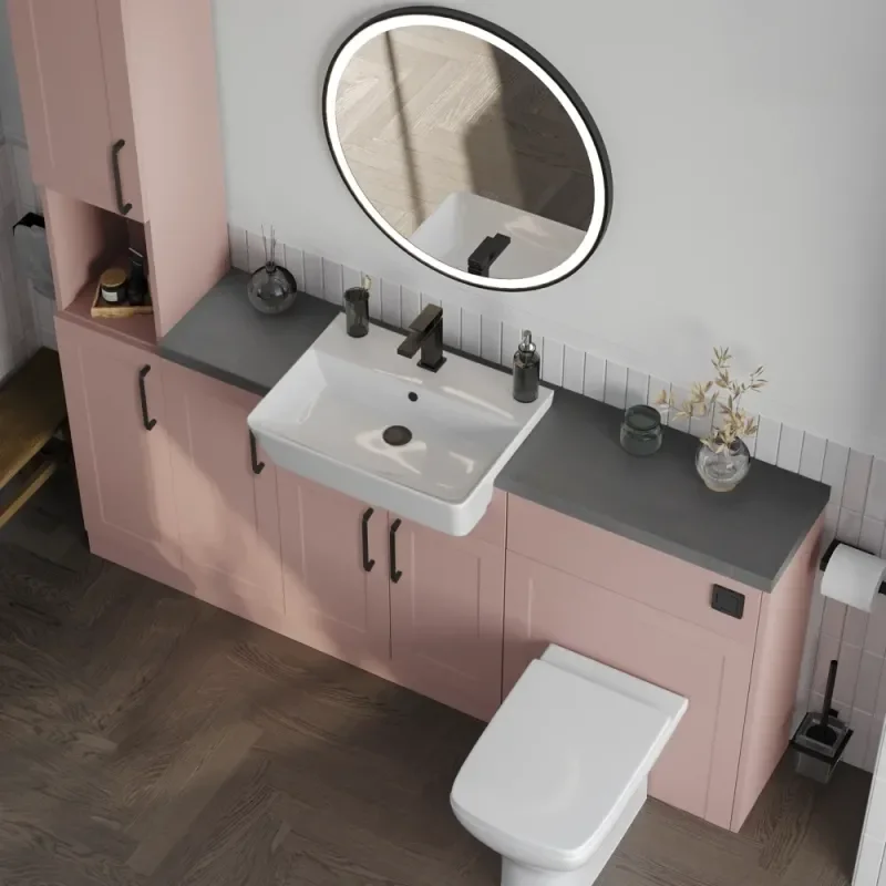 Product Image for Oliver 1700 Pink Shaker Fitted Furniture Combination Vanity Unit with Ceramic Basin 2